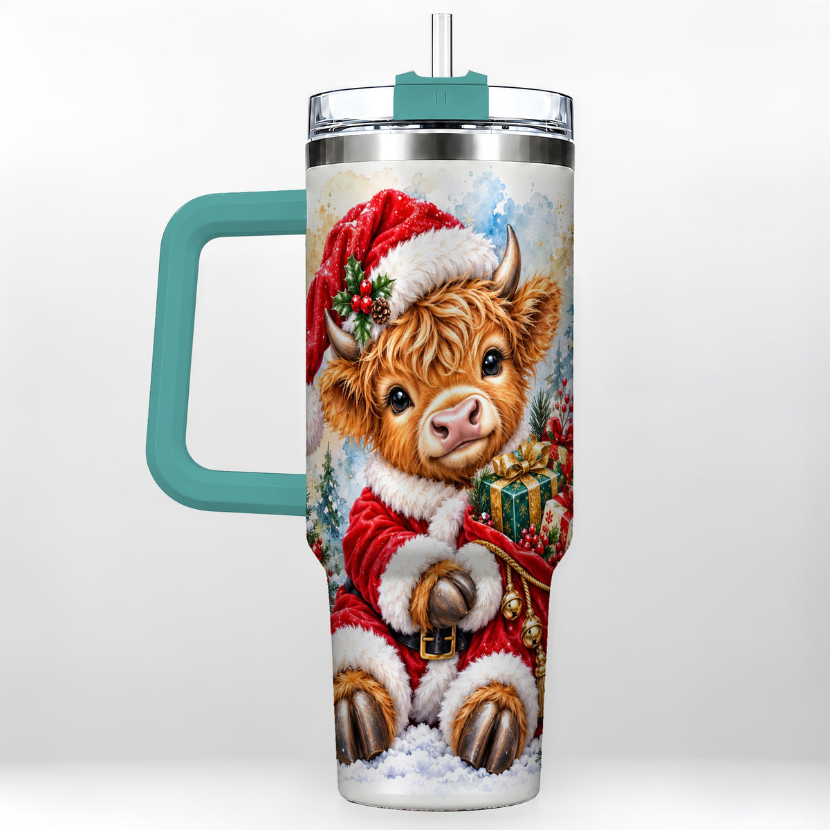 #pl[40oz|Green] Watercolor Cow 40oz Tumbler, Highland Tumbler, Stainless Steel Travel Cup