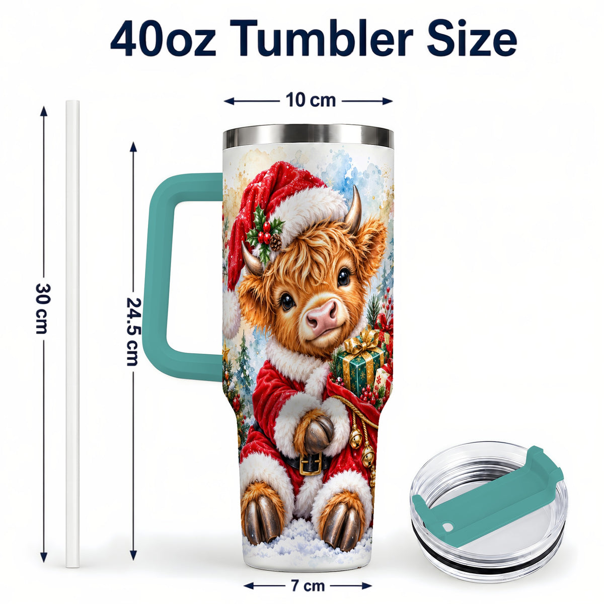 #pl[40oz|Green] Watercolor Cow 40oz Tumbler, Highland Tumbler, Stainless Steel Travel Cup