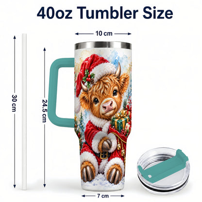 #pl[40oz|Green] Watercolor Cow 40oz Tumbler, Highland Tumbler, Stainless Steel Travel Cup