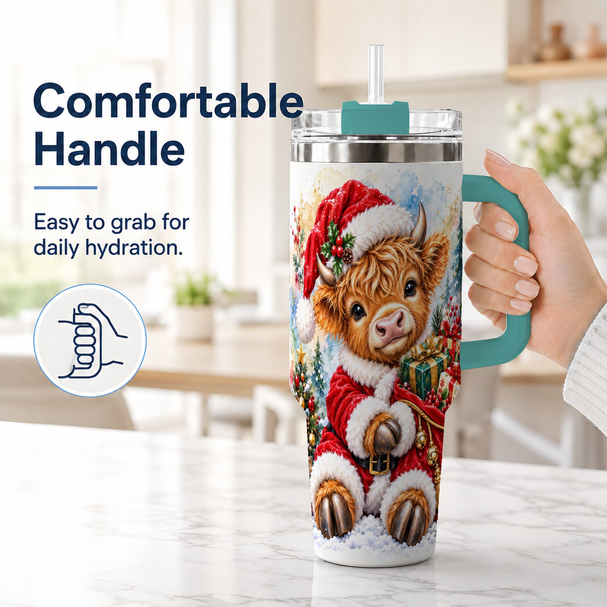 #pl[40oz|Green] Watercolor Cow 40oz Tumbler, Highland Tumbler, Stainless Steel Travel Cup