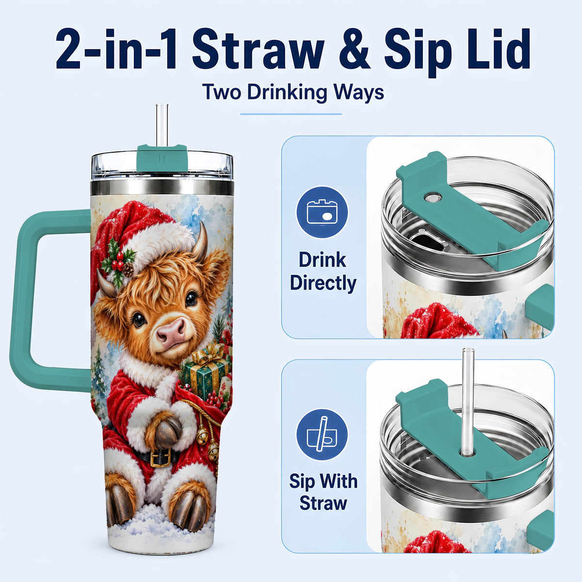 #pl[40oz|Green] Watercolor Cow 40oz Tumbler, Highland Tumbler, Stainless Steel Travel Cup