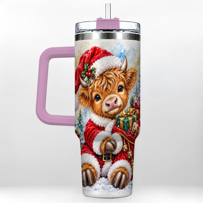#pl[40oz|Pink] Watercolor Cow 40oz Tumbler, Highland Tumbler, Stainless Steel Travel Cup