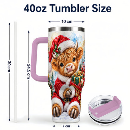 #pl[40oz|Pink] Watercolor Cow 40oz Tumbler, Highland Tumbler, Stainless Steel Travel Cup