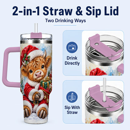 #pl[40oz|Pink] Watercolor Cow 40oz Tumbler, Highland Tumbler, Stainless Steel Travel Cup
