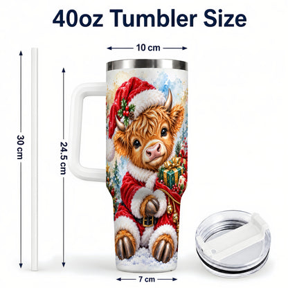#pl[40oz|White] Watercolor Cow 40oz Tumbler, Highland Tumbler, Stainless Steel Travel Cup
