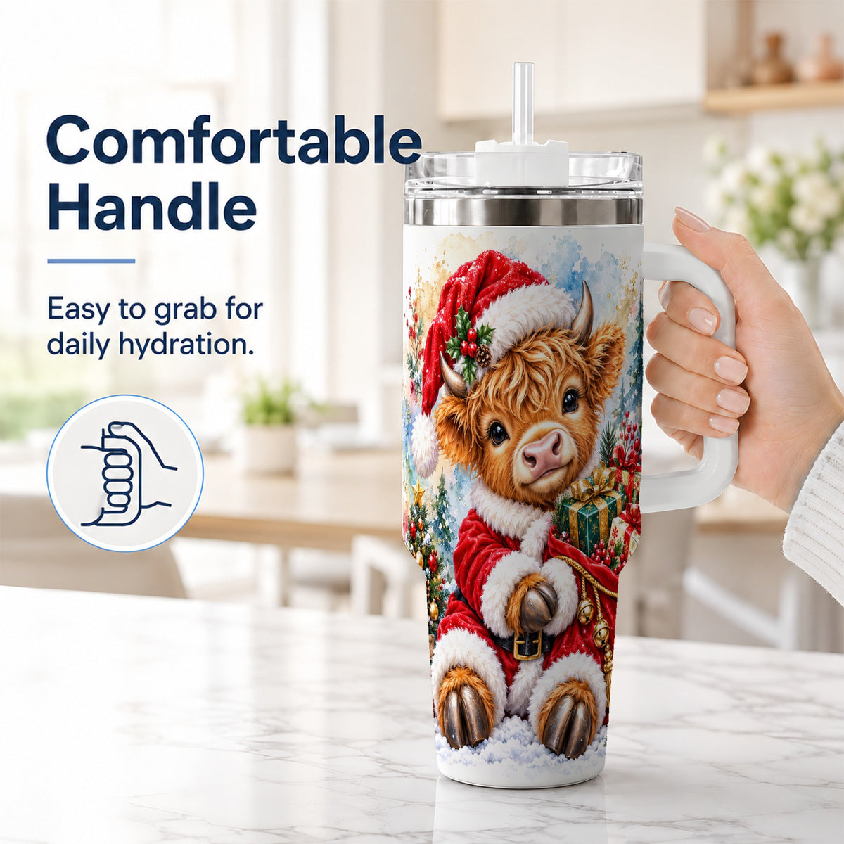 #pl[40oz|White] Watercolor Cow 40oz Tumbler, Highland Tumbler, Stainless Steel Travel Cup