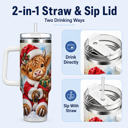 #pl[40oz|White] Watercolor Cow 40oz Tumbler, Highland Tumbler, Stainless Steel Travel Cup