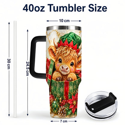 #pl[40oz|Black] Elf Highland Cow 40oz Tumbler, Cow Tumbler, Stainless Steel Travel Cup