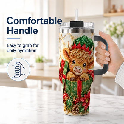 #pl[40oz|Black] Elf Highland Cow 40oz Tumbler, Cow Tumbler, Stainless Steel Travel Cup