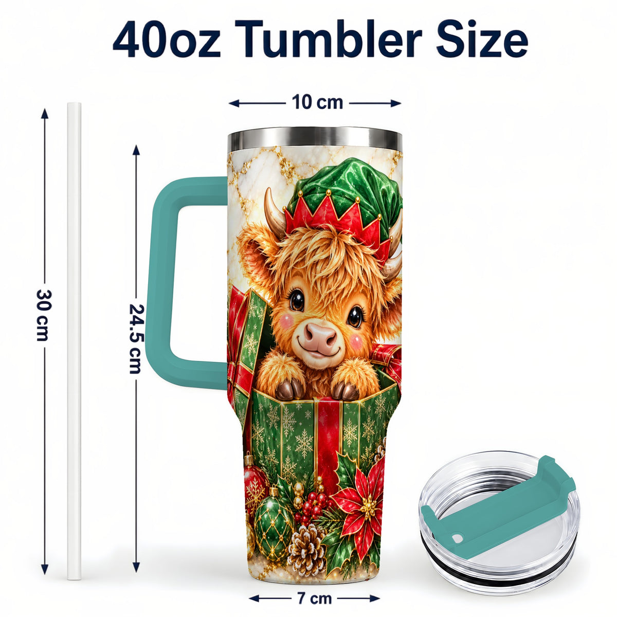 #pl[40oz|Green] Elf Highland Cow 40oz Tumbler, Cow Tumbler, Stainless Steel Travel Cup