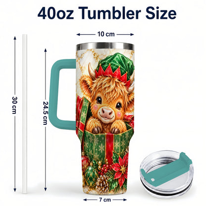 #pl[40oz|Green] Elf Highland Cow 40oz Tumbler, Cow Tumbler, Stainless Steel Travel Cup