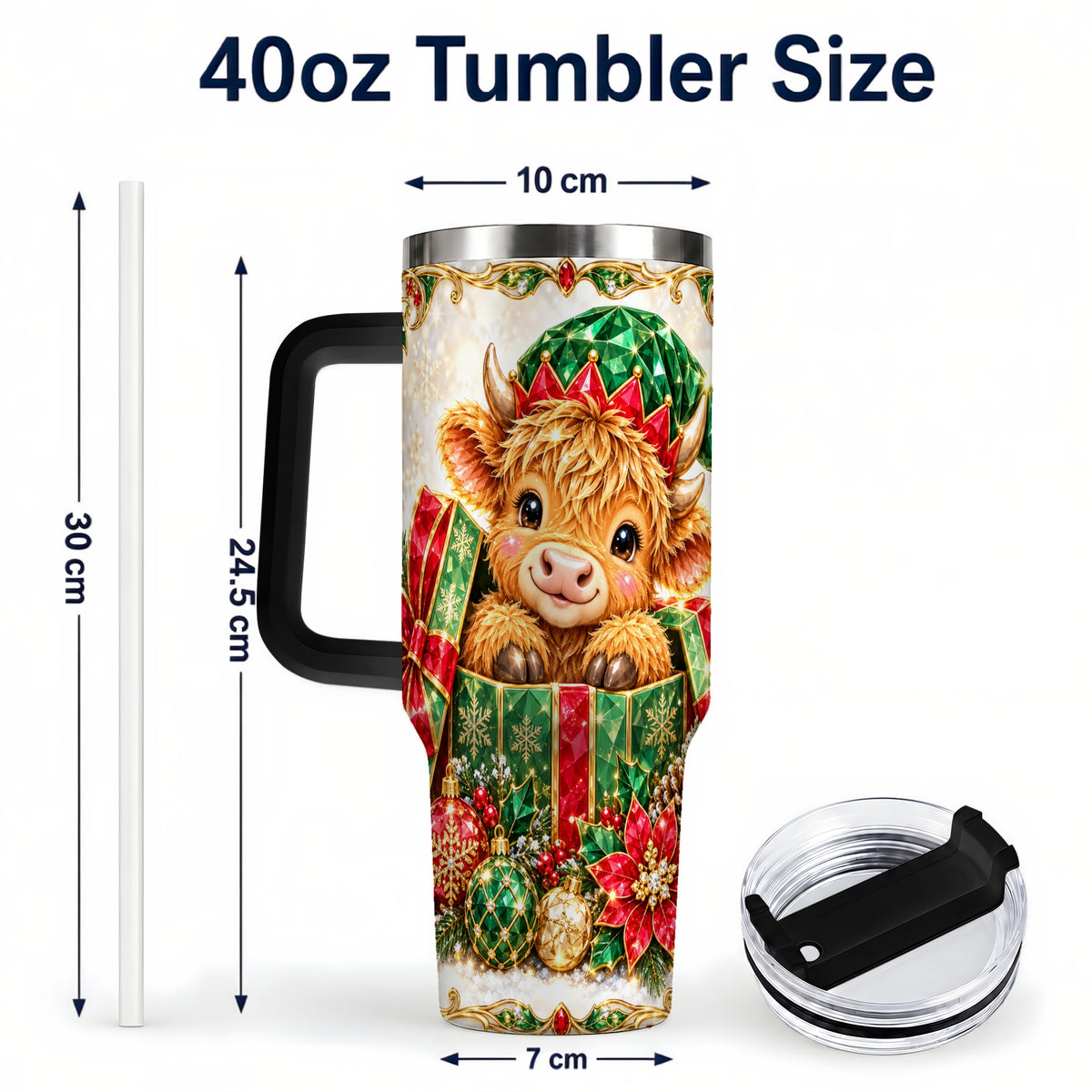 #pl[40oz|Black] Gemstone Cow 40oz Tumbler, Highland Tumbler, Stainless Steel Travel Cup