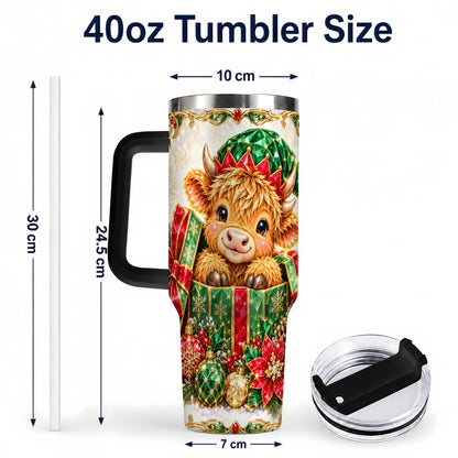 #pl[40oz|Black] Gemstone Cow 40oz Tumbler, Highland Tumbler, Stainless Steel Travel Cup