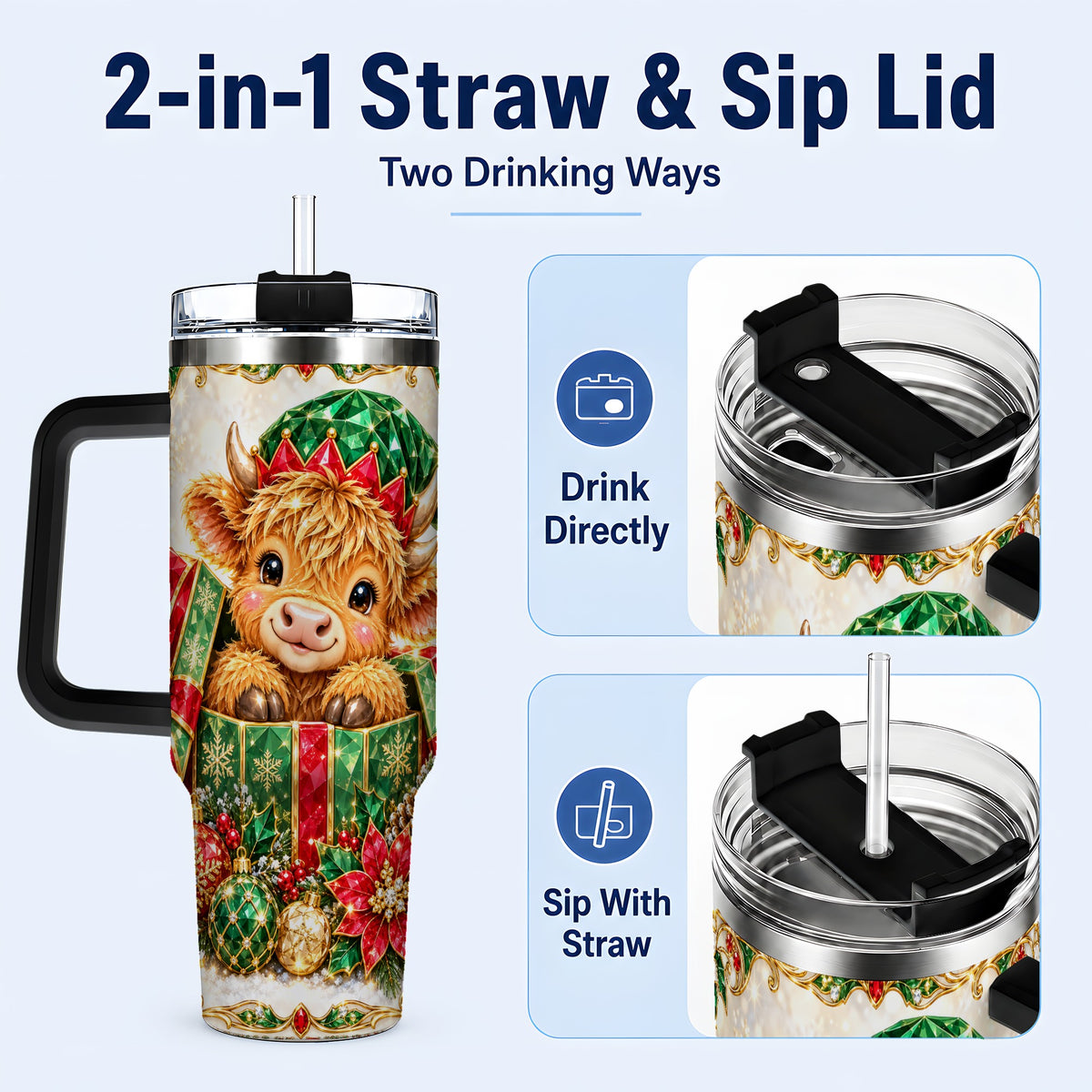 #pl[40oz|Black] Gemstone Cow 40oz Tumbler, Highland Tumbler, Stainless Steel Travel Cup
