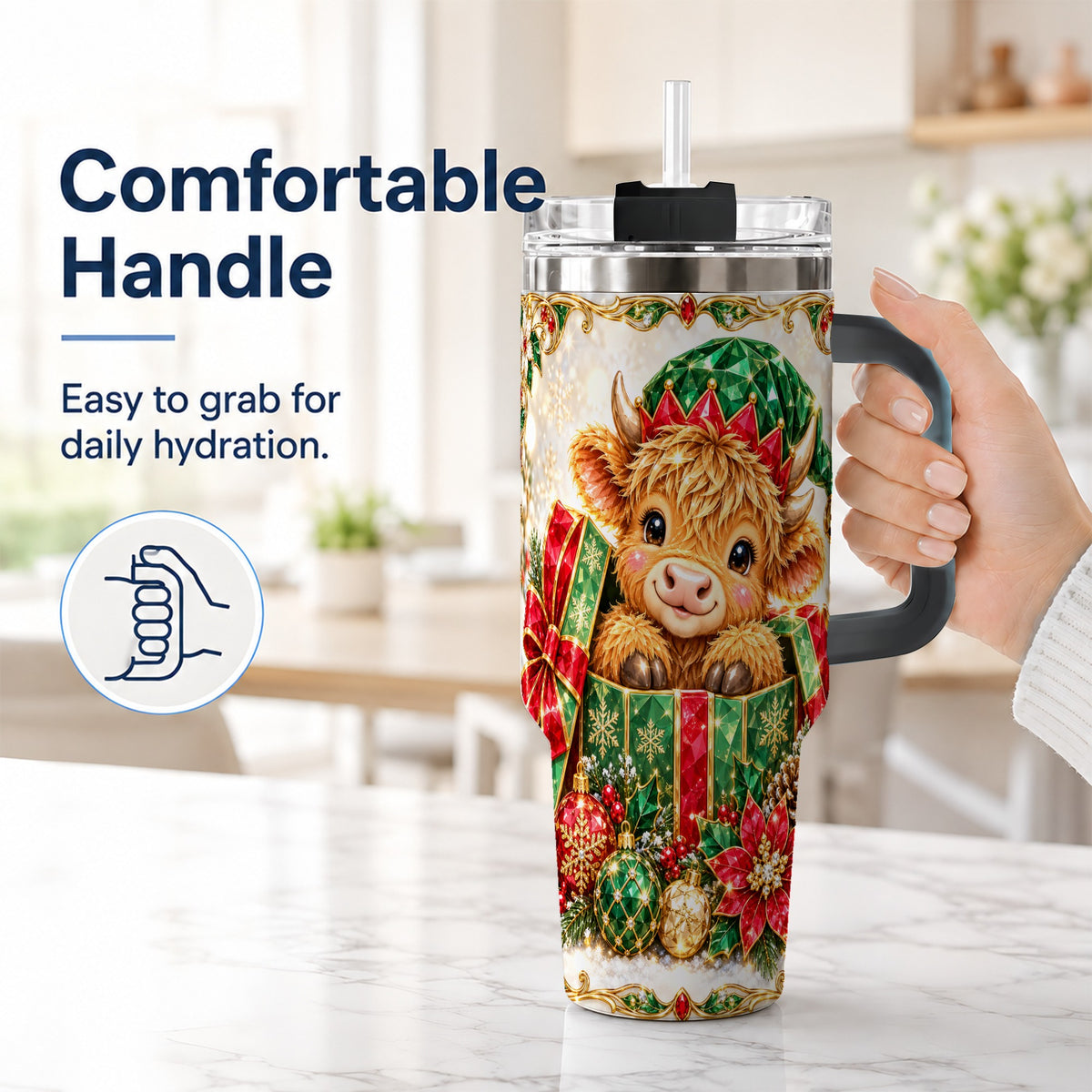 #pl[40oz|Black] Gemstone Cow 40oz Tumbler, Highland Tumbler, Stainless Steel Travel Cup