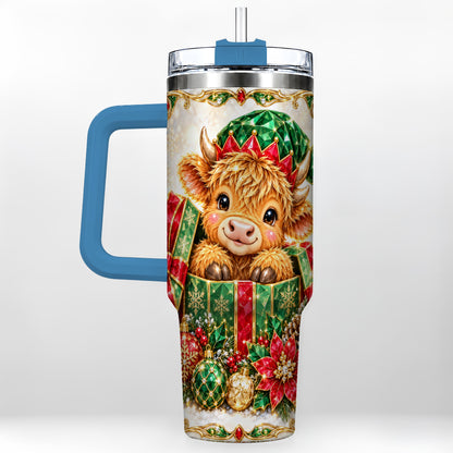 #pl[40oz|Blue] Gemstone Cow 40oz Tumbler, Highland Tumbler, Stainless Steel Travel Cup