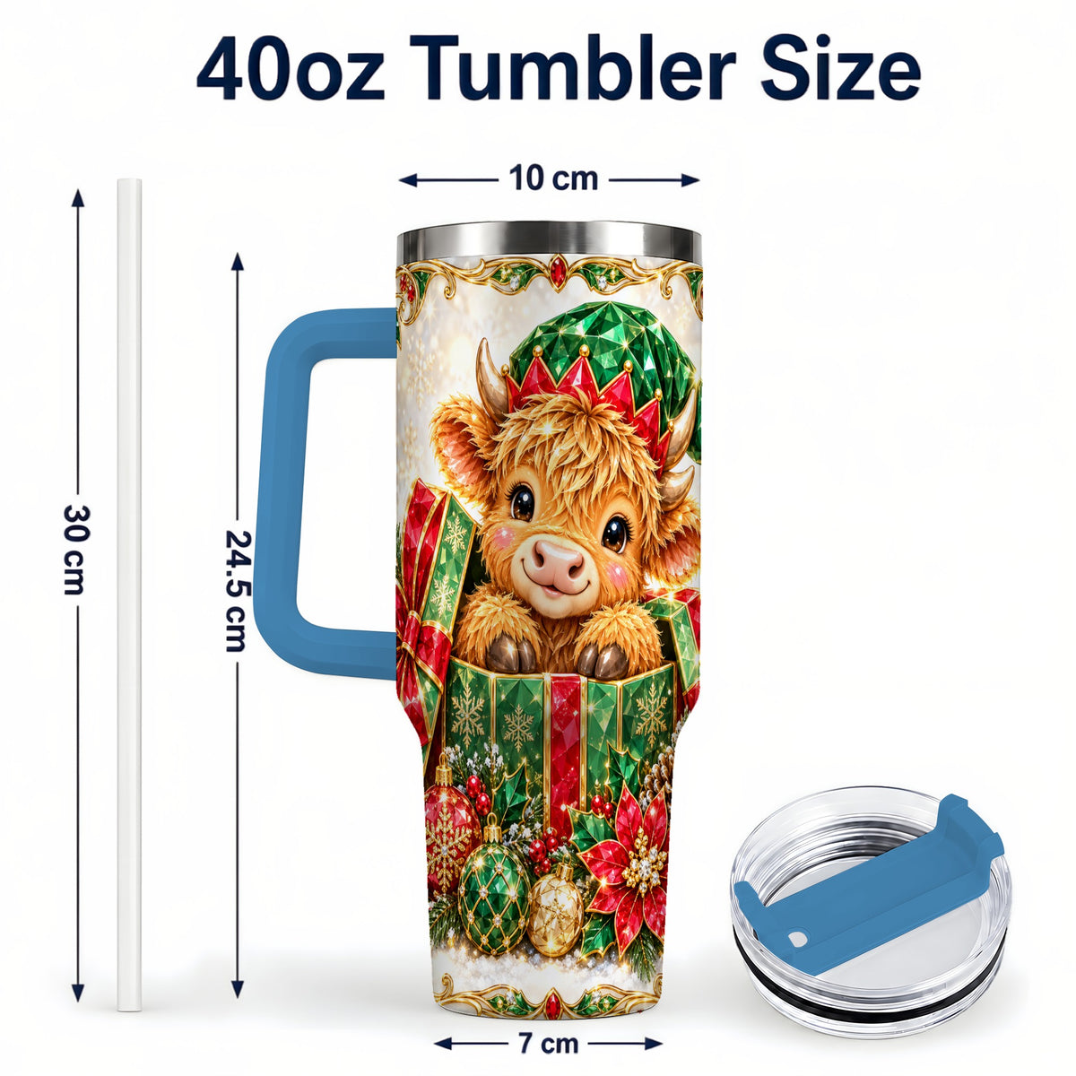 #pl[40oz|Blue] Gemstone Cow 40oz Tumbler, Highland Tumbler, Stainless Steel Travel Cup