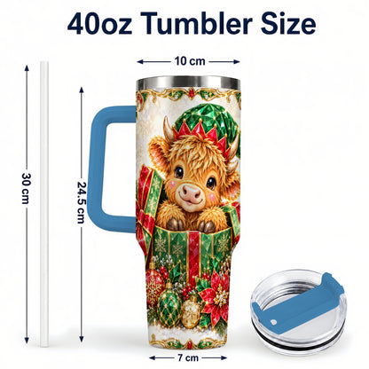 #pl[40oz|Blue] Gemstone Cow 40oz Tumbler, Highland Tumbler, Stainless Steel Travel Cup
