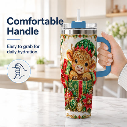 #pl[40oz|Blue] Gemstone Cow 40oz Tumbler, Highland Tumbler, Stainless Steel Travel Cup