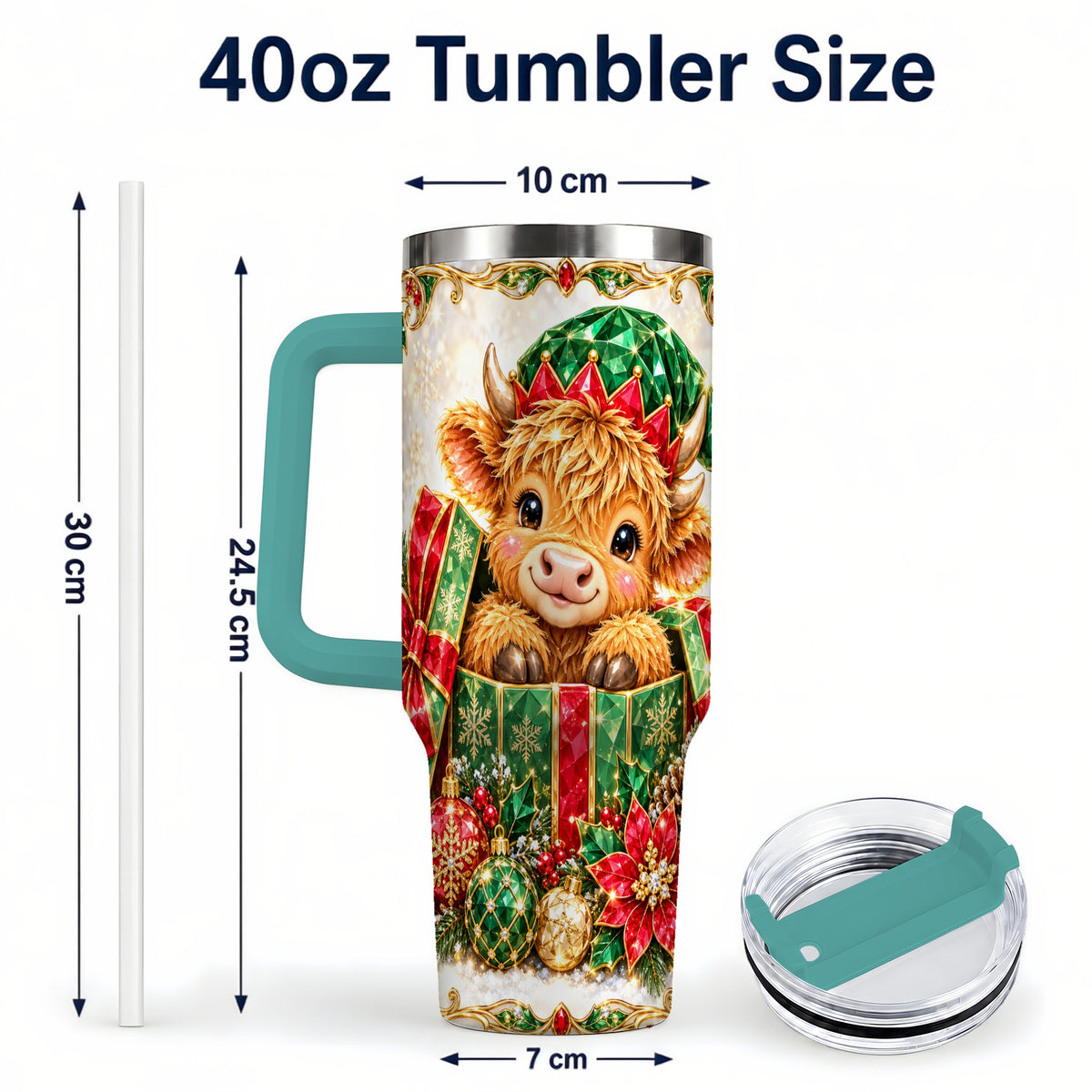 #pl[40oz|Green] Gemstone Cow 40oz Tumbler, Highland Tumbler, Stainless Steel Travel Cup