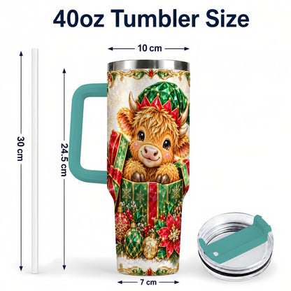 #pl[40oz|Green] Gemstone Cow 40oz Tumbler, Highland Tumbler, Stainless Steel Travel Cup