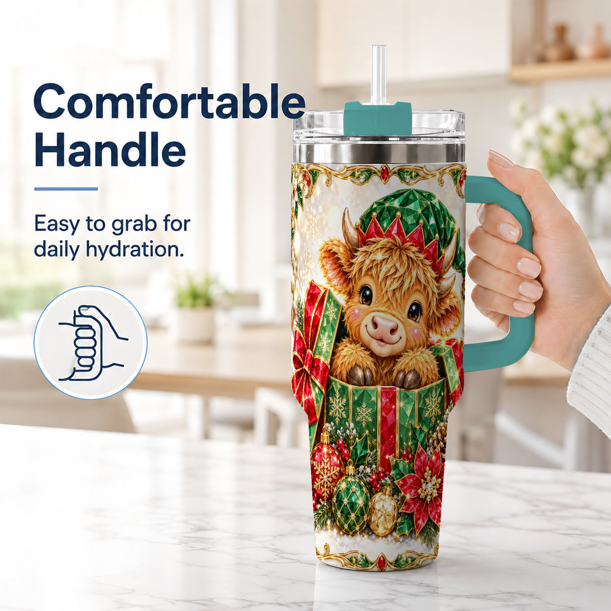 #pl[40oz|Green] Gemstone Cow 40oz Tumbler, Highland Tumbler, Stainless Steel Travel Cup