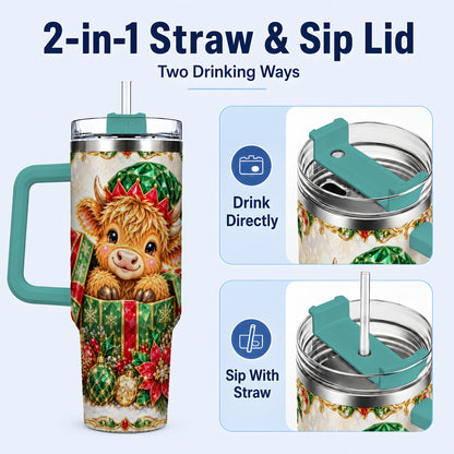 #pl[40oz|Green] Gemstone Cow 40oz Tumbler, Highland Tumbler, Stainless Steel Travel Cup