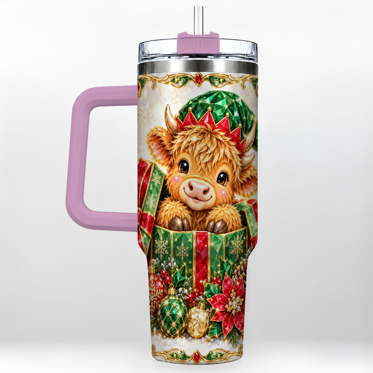 #pl[40oz|Pink] Gemstone Cow 40oz Tumbler, Highland Tumbler, Stainless Steel Travel Cup