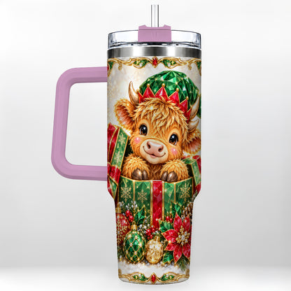 #pl[40oz|Pink] Gemstone Cow 40oz Tumbler, Highland Tumbler, Stainless Steel Travel Cup
