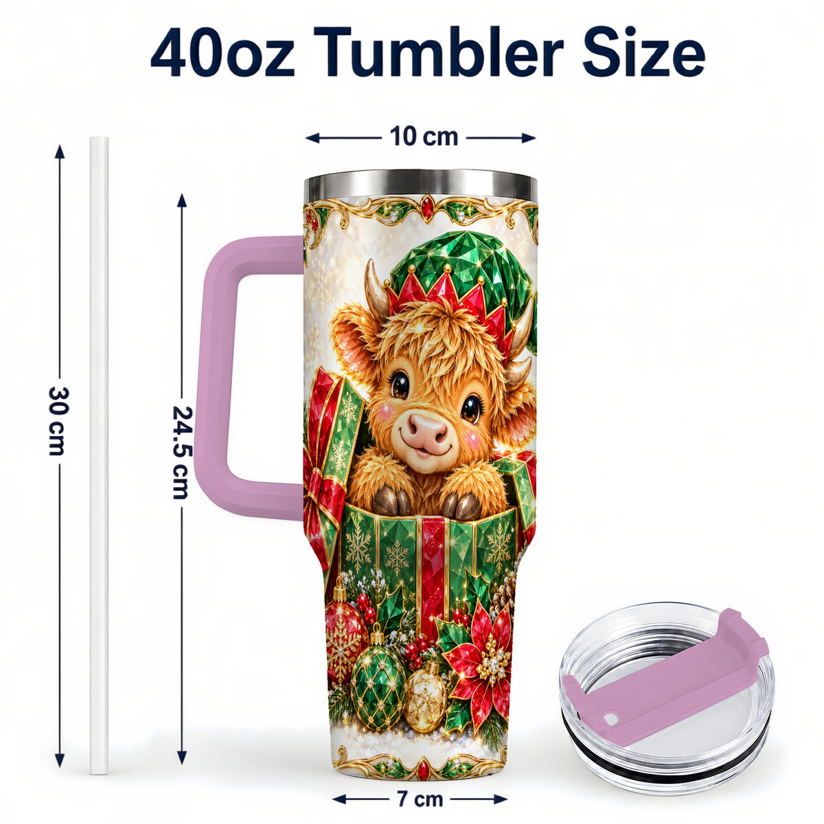 #pl[40oz|Pink] Gemstone Cow 40oz Tumbler, Highland Tumbler, Stainless Steel Travel Cup