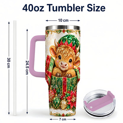 #pl[40oz|Pink] Gemstone Cow 40oz Tumbler, Highland Tumbler, Stainless Steel Travel Cup