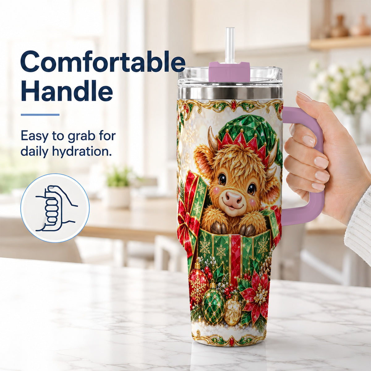 #pl[40oz|Pink] Gemstone Cow 40oz Tumbler, Highland Tumbler, Stainless Steel Travel Cup