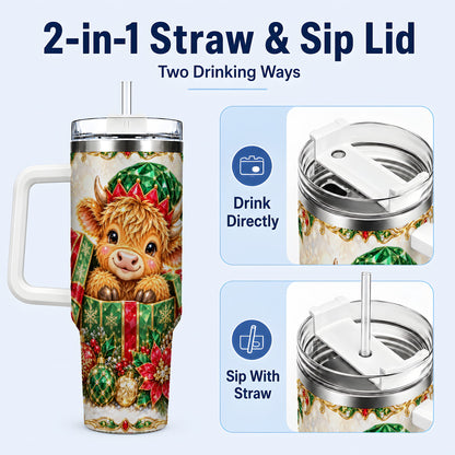 #pl[40oz|White] Gemstone Cow 40oz Tumbler, Highland Tumbler, Stainless Steel Travel Cup