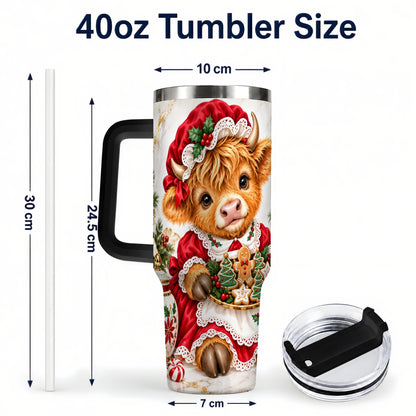 #pl[40oz|Black] Christmas Highland Cow 40oz Tumbler with Handle, Holiday Cow