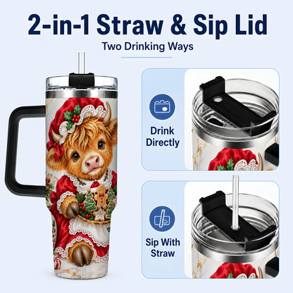 #pl[40oz|Black] Christmas Highland Cow 40oz Tumbler with Handle, Holiday Cow