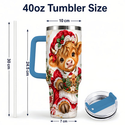 #pl[40oz|Blue] Christmas Highland Cow 40oz Tumbler with Handle, Holiday Cow