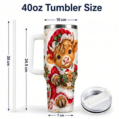 #pl[40oz|White] Christmas Highland Cow 40oz Tumbler with Handle, Holiday Cow