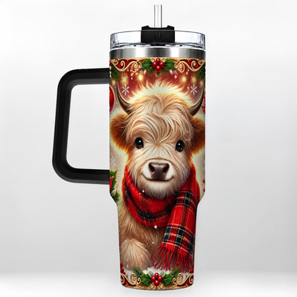 #pl[40oz|Black] Plaid Highland Cow 40oz Tumbler with Handle, Holiday Travel Cup