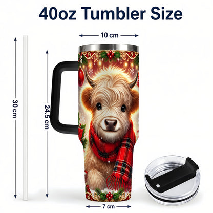 #pl[40oz|Black] Plaid Highland Cow 40oz Tumbler with Handle, Holiday Travel Cup