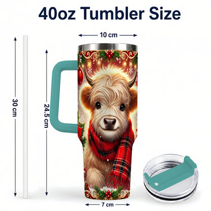 #pl[40oz|Green] Plaid Highland Cow 40oz Tumbler with Handle, Holiday Travel Cup