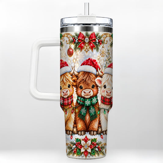 #pl[40oz|White] Three Highland Cows 40oz Tumbler with Handle, Holiday Travel Cup