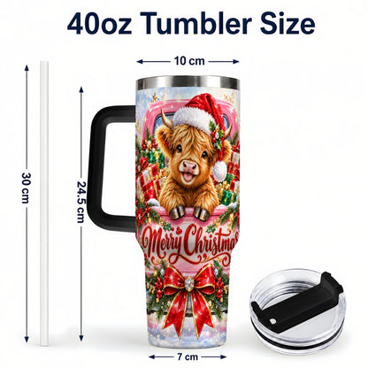 #pl[40oz|Black] Sparkling Christmas Cow 40oz Tumbler with Handle, Holiday Travel Cup