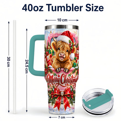 #pl[40oz|Green] Sparkling Christmas Cow 40oz Tumbler with Handle, Holiday Travel Cup