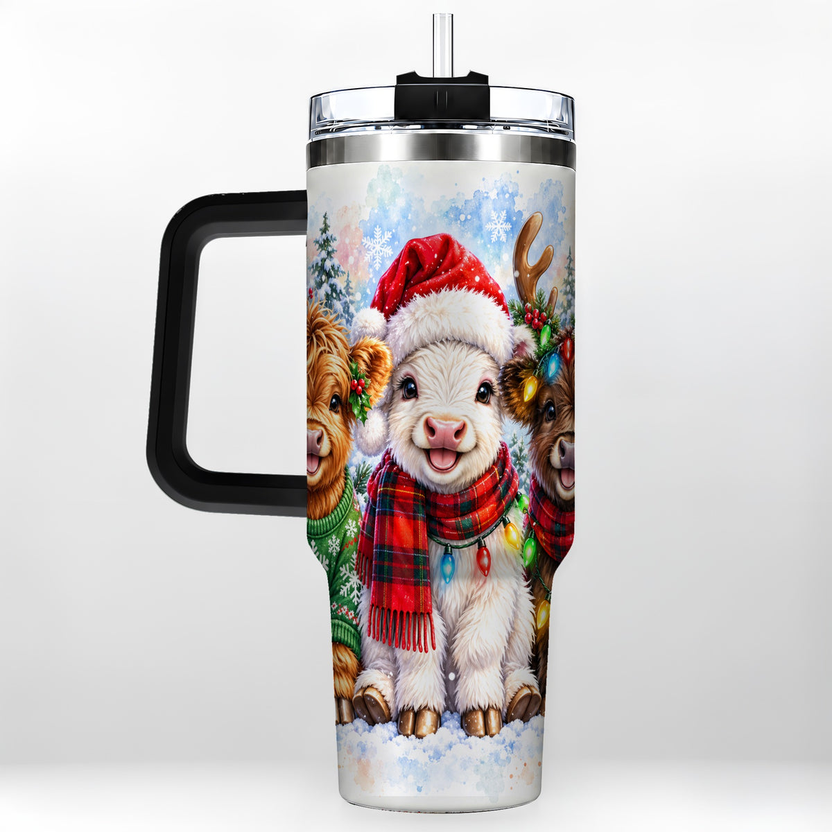 #pl[40oz|Black] Christmas Cow Trio 40oz Tumbler with Handle, Winter Travel Cup