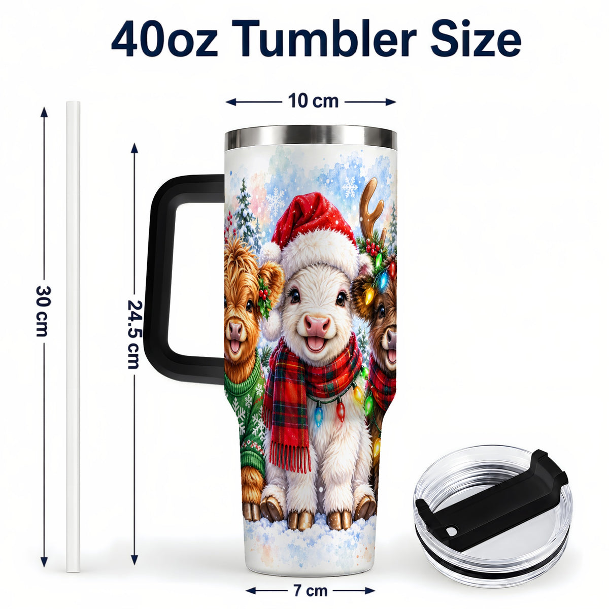 #pl[40oz|Black] Christmas Cow Trio 40oz Tumbler with Handle, Winter Travel Cup