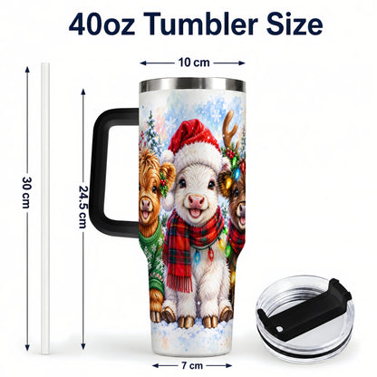 #pl[40oz|Black] Christmas Cow Trio 40oz Tumbler with Handle, Winter Travel Cup