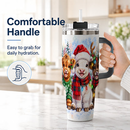 #pl[40oz|Black] Christmas Cow Trio 40oz Tumbler with Handle, Winter Travel Cup