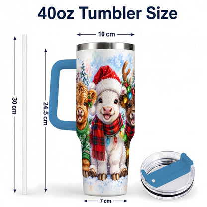 #pl[40oz|Blue] Christmas Cow Trio 40oz Tumbler with Handle, Winter Travel Cup