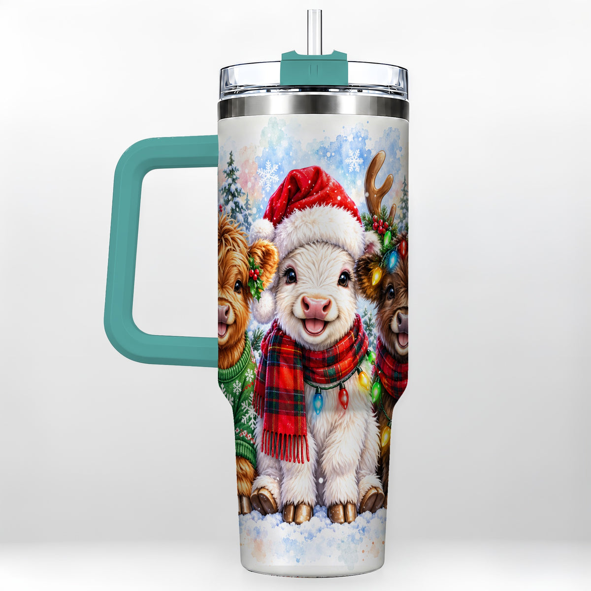 #pl[40oz|Green] Christmas Cow Trio 40oz Tumbler with Handle, Winter Travel Cup