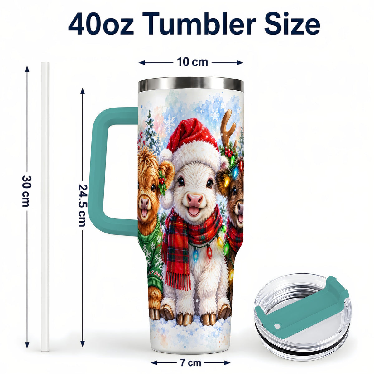 #pl[40oz|Green] Christmas Cow Trio 40oz Tumbler with Handle, Winter Travel Cup